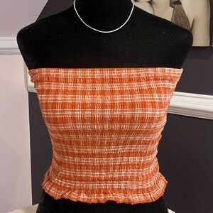 forever21 orange plaid ruffle tube top xs